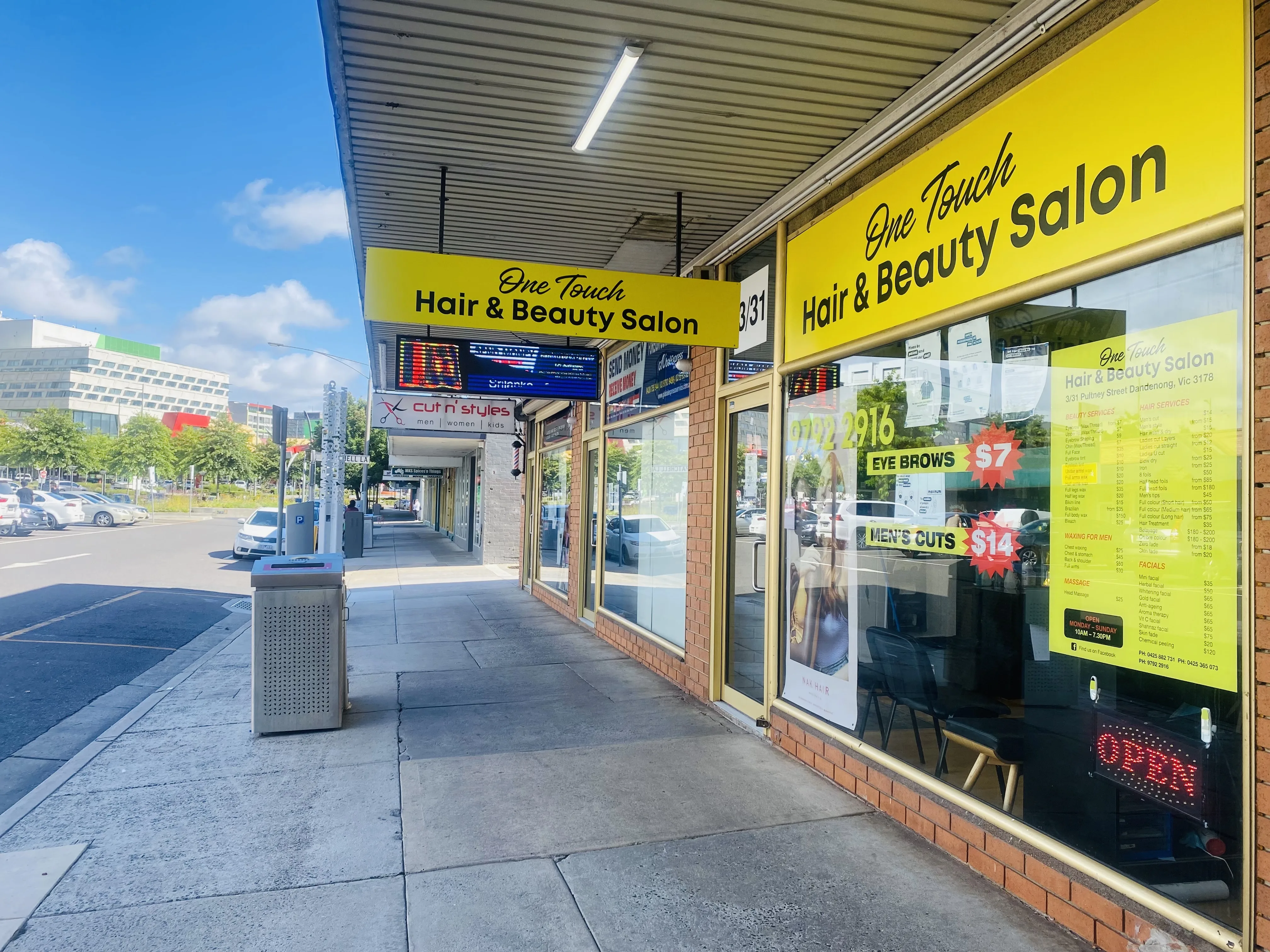 Exterior of the One Touch Hair and Beauty Salon building on Pultney Street, Dandenong